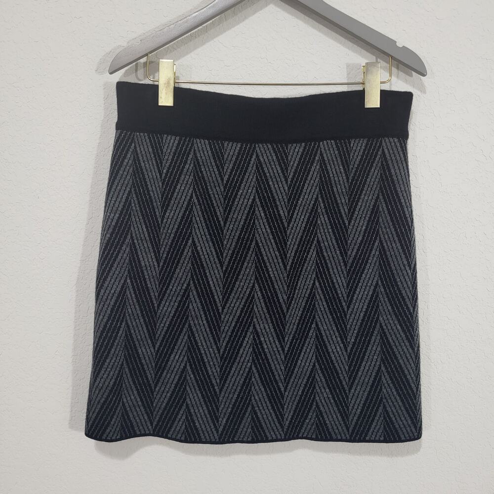 Kenar Skirt Womens Large Short Mini Black Gray Wool Blend Sweater Knit Stretch
